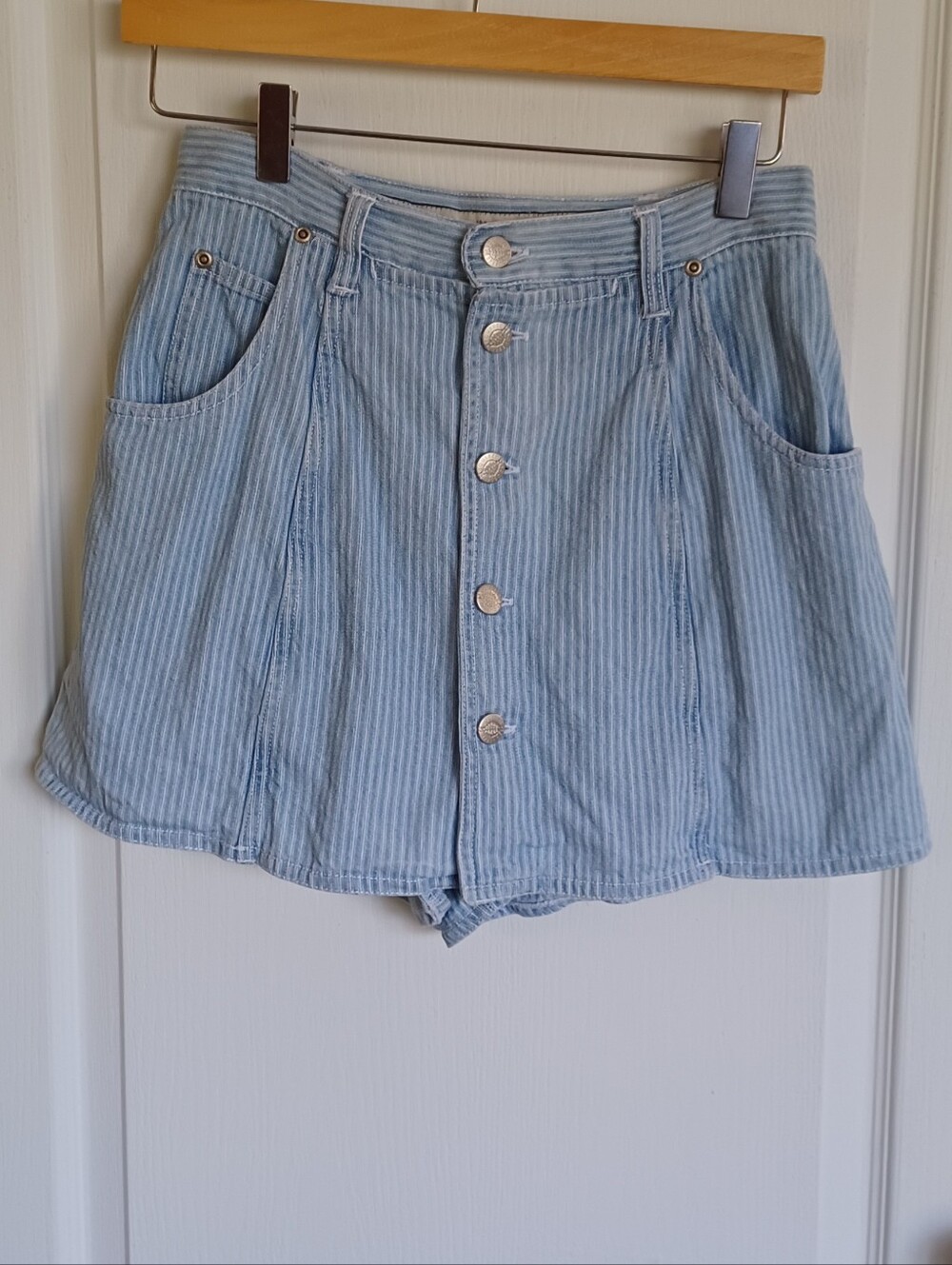 VTG 90s SQUEEZE JEANS HICKORY/RAILROAD STRIPE SKORT US 9/10* (27" W) 100% COTTON